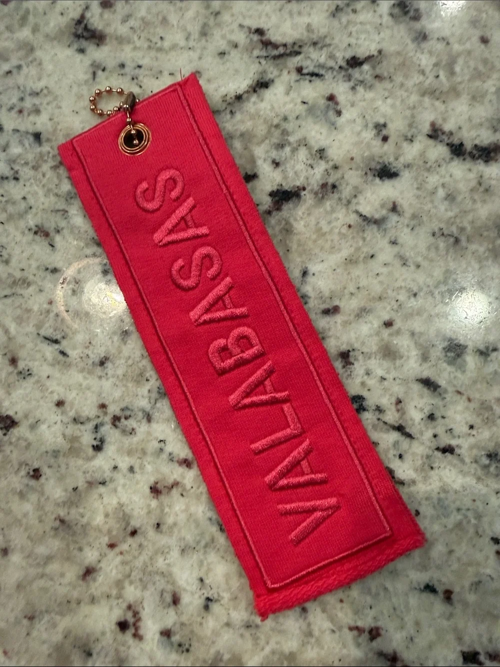 Valabasas Hot Pink Fabric Keychain Tag with Gold-Tone Chain